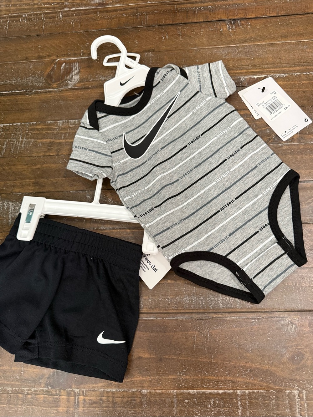 Nike Grey Striped Bodysuit and Black Shorts Set